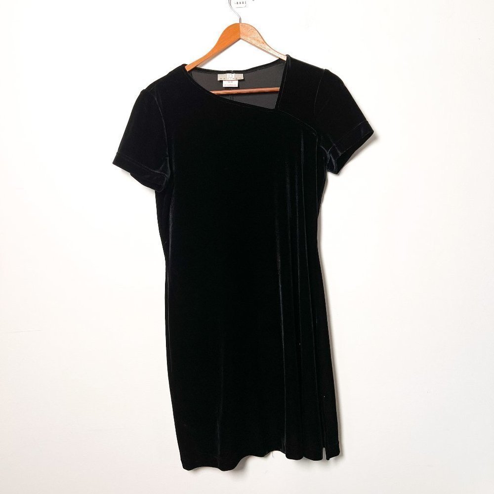 Vintage 90s Black Velour Short Sleeve Mini Dress